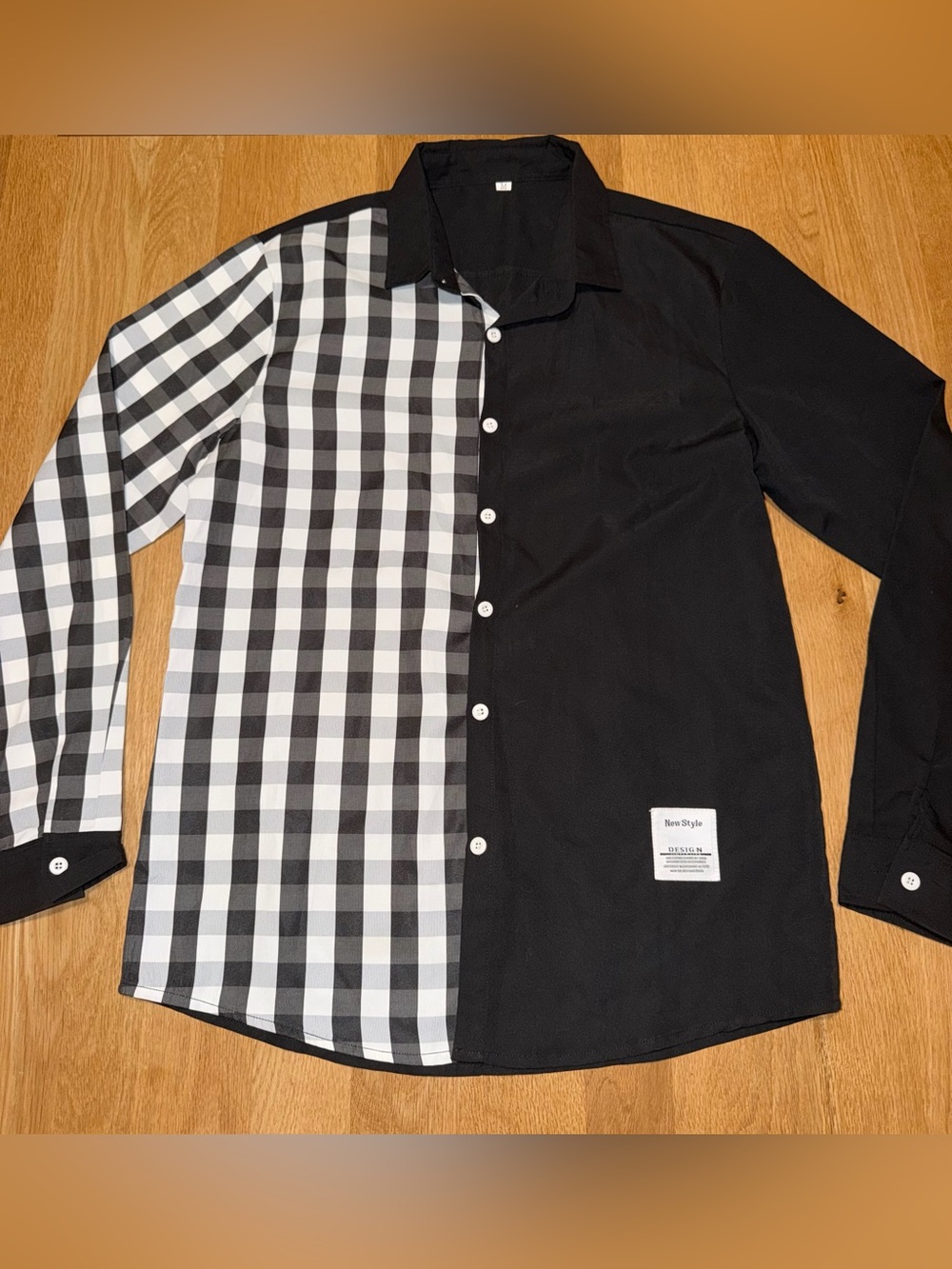 Men's Black & White Two-Tone Check Button-Down Shirt